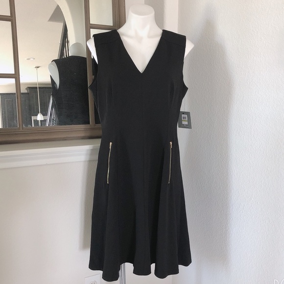 Andrew Marc Dress Black Seamed Sleeveless Fit & Flare Career Size 14 New w/Tag - Picture 3 of 11